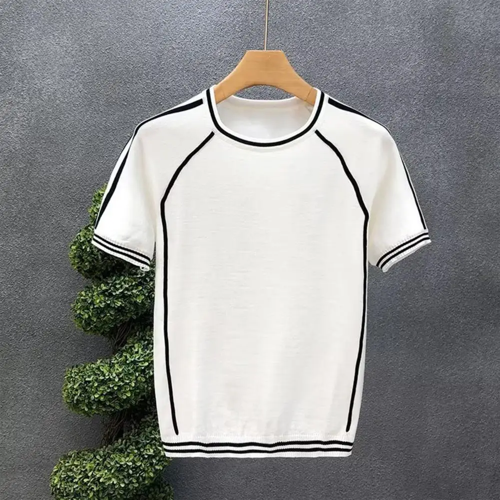 Men T-shirt Stylish Cooling Sport Tops Men's Short Sleeve Knitted T-shirts for Slim Fit Stretchy Pullover in Solid for Casual