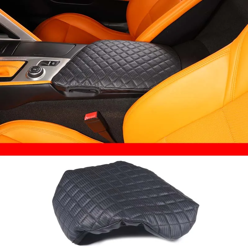 For 2014-2019 Chevrolet Corvette C7 Leather Carbon Fiber Car Styling Car Armrest Box Cover Car Interior Protection Accessories