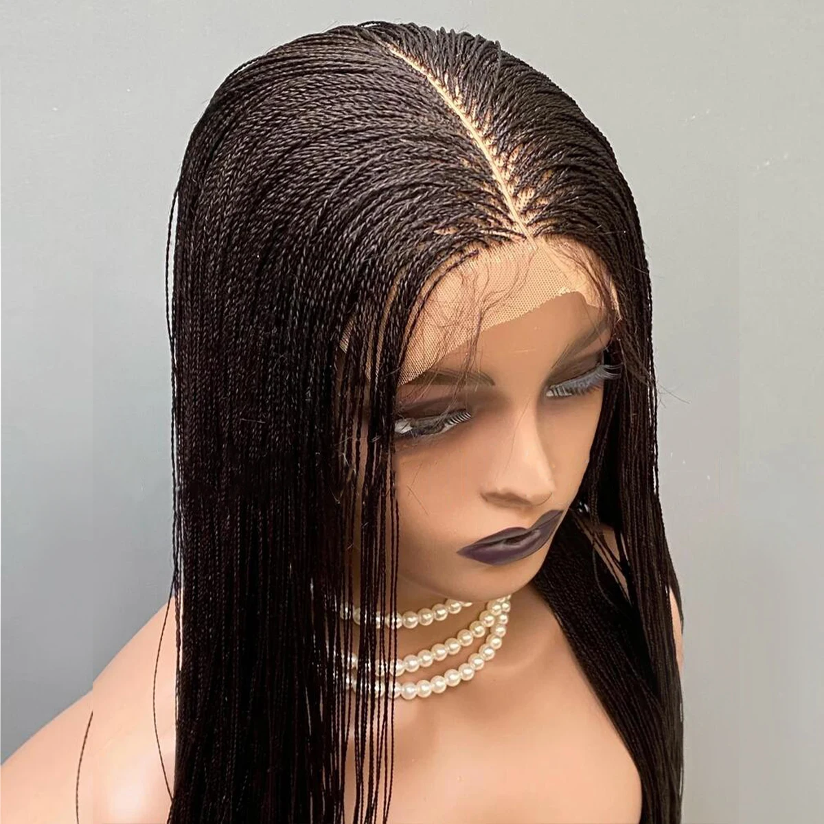 Black Micro Twist Braided Lace Front Wig — Glueless, 26 Inch