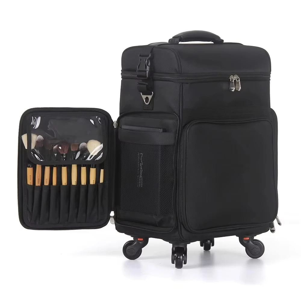

Professional Makeup Case Embroidery Trolley Case Oxford Cloth Beauty Multifunctional Makeup Tool Box Removable Universal Wheels