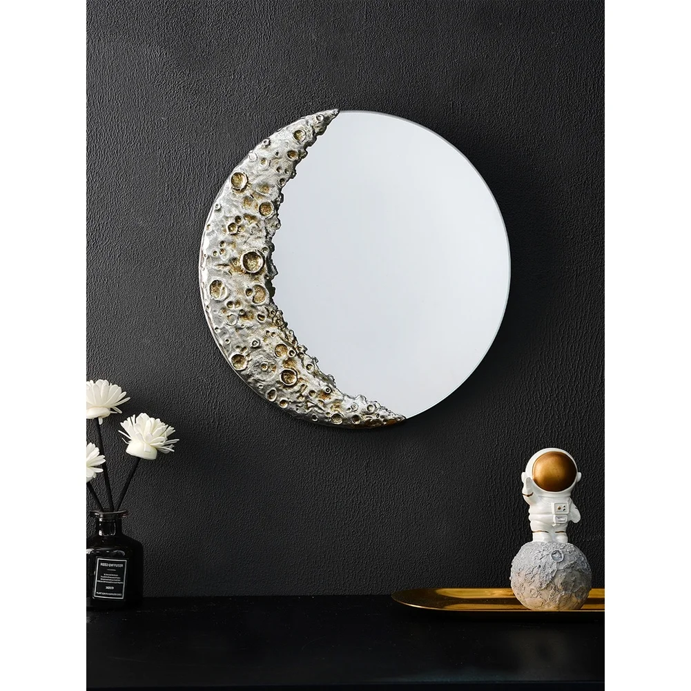 1 Piece Moon Mirror Wall Decor Resin Hanging Ornament For French Style Living Room Bedroom Garden Decoration Unique Lunar Art