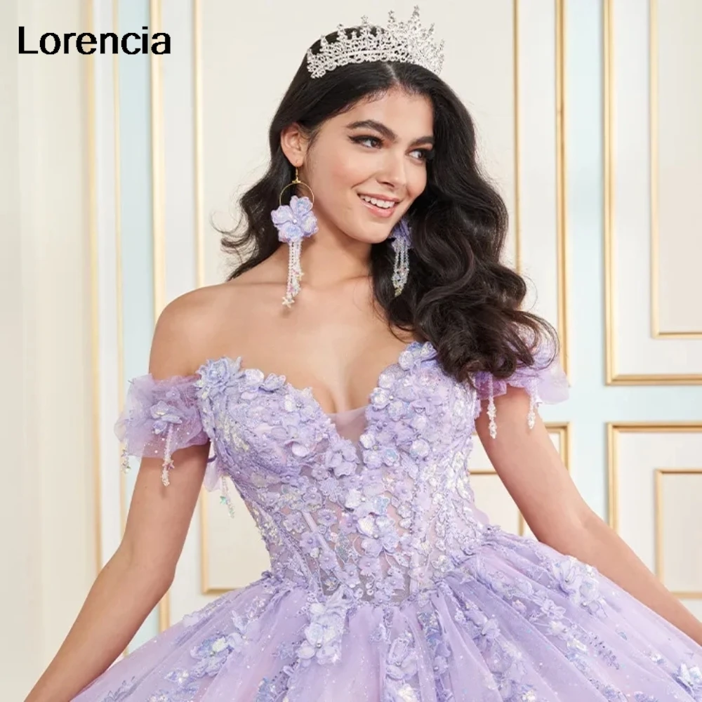 Lorensia gemerlapan gaun hijau Mint Quinceanera gaun bola korset manik-manik Applique renda mengkilap manis 16 Vestidos De 15 aduduk YQD983