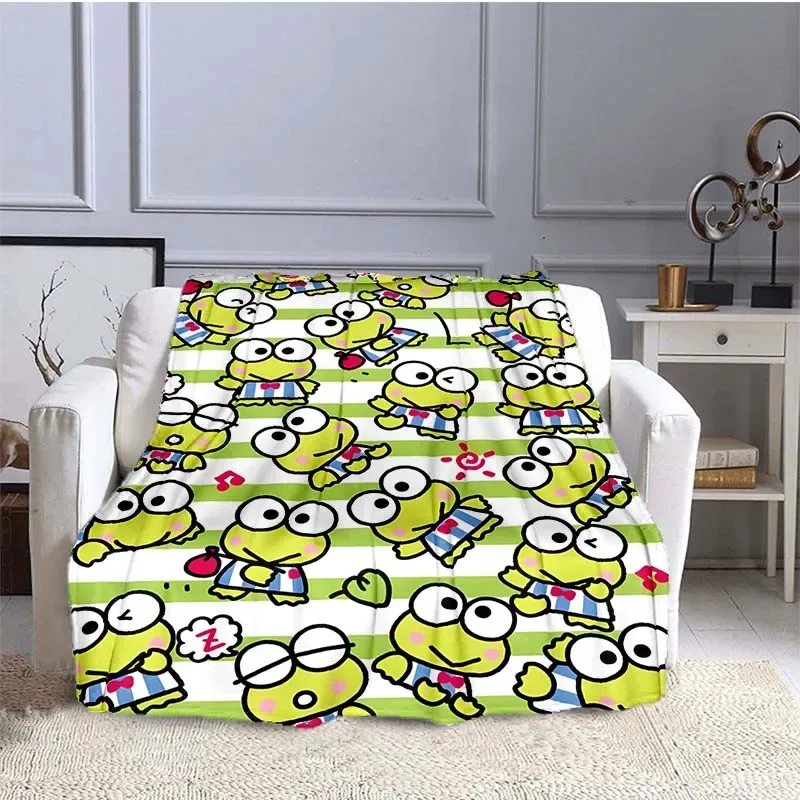 6 Sizes Sanrio Keroppi Pattern Blanket Warm Soft Fluffy Kids and Adult Sofa Bed Throw Blanket Outdoor Travel Camping Blanket