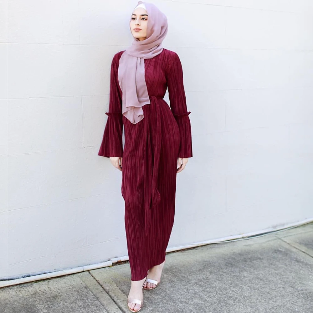 

Ramadan Muslim Summer Elegant Caftan Pleated fabric Kaftan Fashion Abaya Women's dress Dubai Turkey Islam Clothing Kaftan Robe