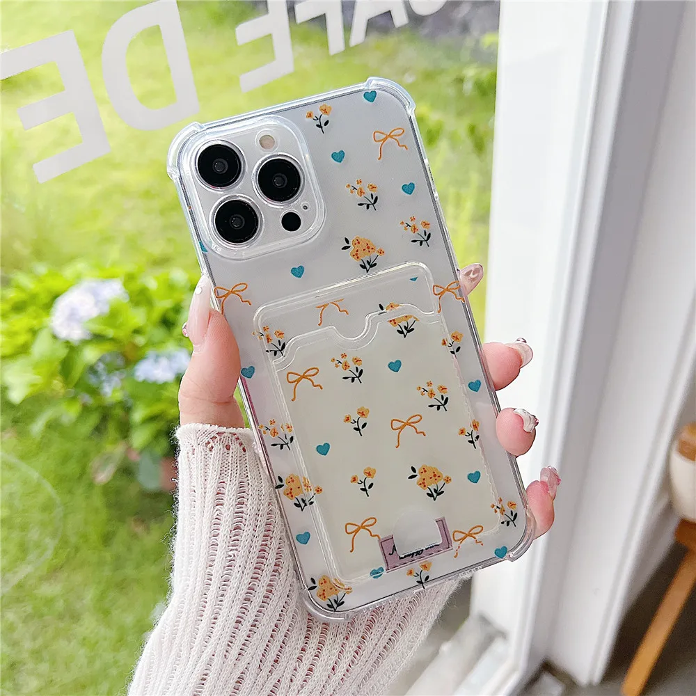 فتحة للبطاقات حقيبة حامل جراب هاتف ل Xiaomi Redmi ملاحظة 14 13 برو 4G 5G زائد 12 11 10 11S 10S 9S 8 برو لطيف القوس واضح لينة غطاء