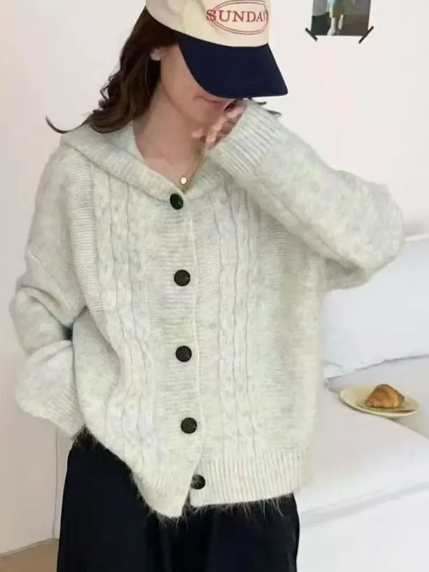 Loose Fit Lazy Sle Strickpullover Mantel Damen Faion Herbst Winter Offene Strickjacke Mit Kapuze Twist Oberbekleidung Top