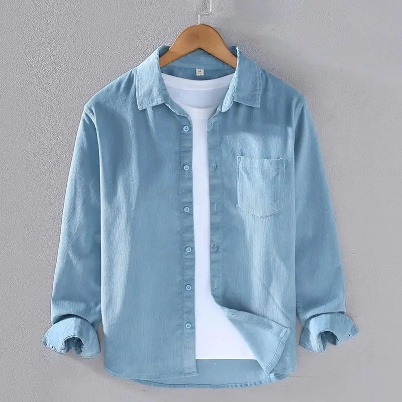 

Corduroy Cotton 100% Shirts For Men Long Sleeve Solid Loose Fit Spring Quality Soft Comfortable Classic Trendy Camisas De Hombre