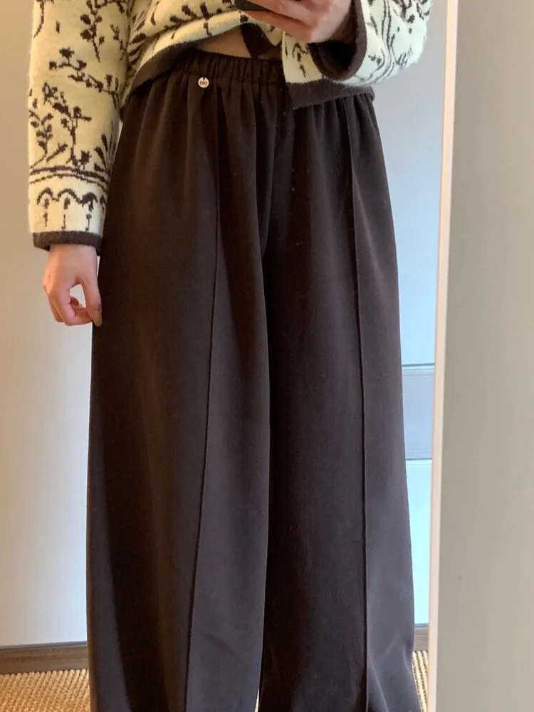 Pantaloni casual a gamba dritta versatili caldi invernali Pantaloni coreani a vita alta a vita alta da donna Pantaloni lunghi dimagranti
