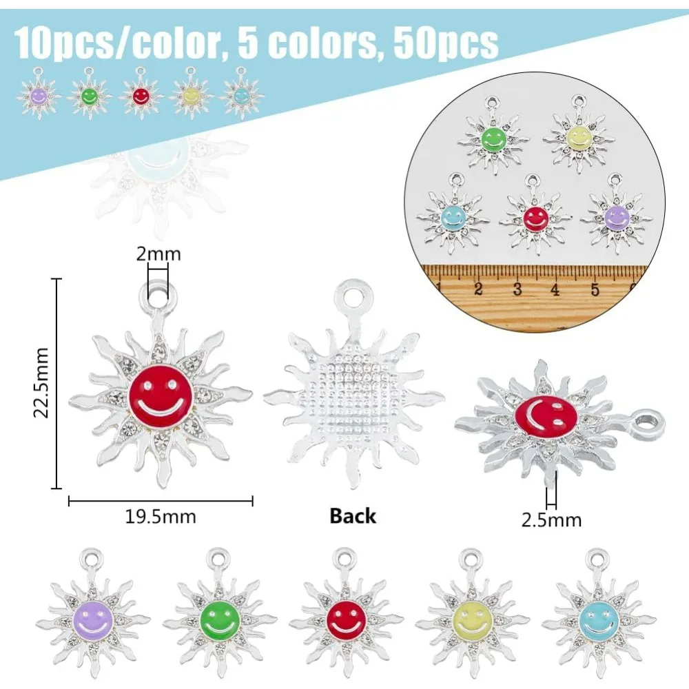 Smiling Charms Alloy Enamel Pendants Rhinestone Happy Face Pendant Earring Bracelet Necklace Supplies for DIY Craft Jewelry