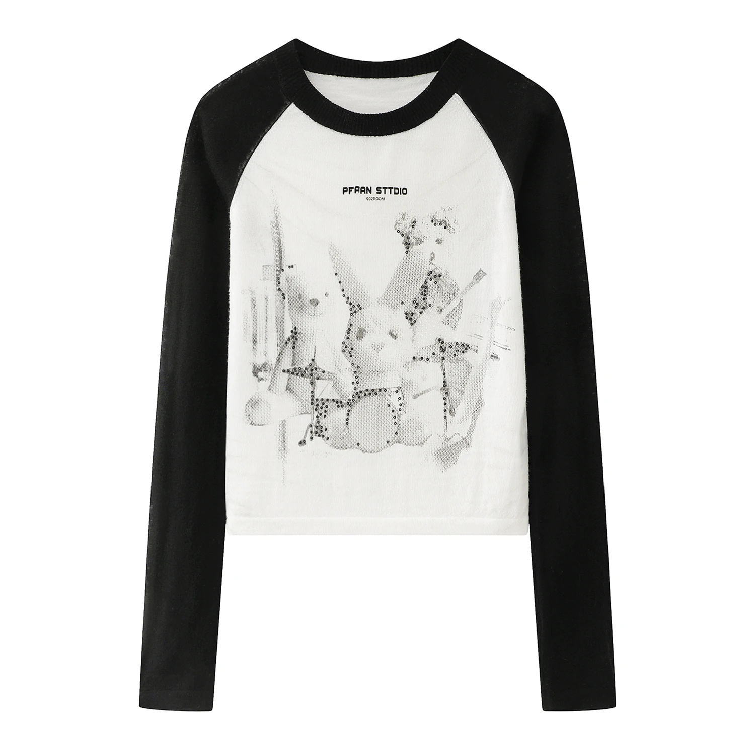 

Элитная женская футболка с длинным рукавом и принтом на плечах, повседневная, зимняя, новинка, с цветными блоками и мультяшным рисунком, топ для женщин