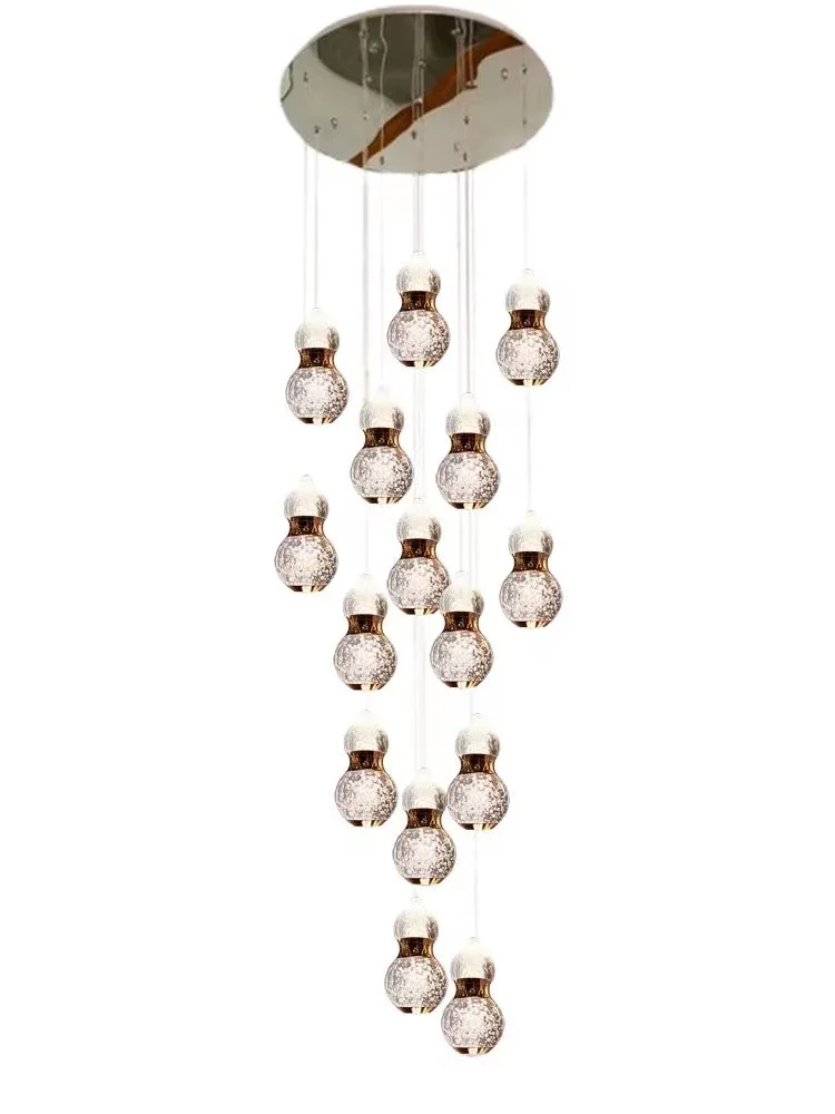 

Nordic light luxury duplex staircase crystal gourd chandelier, villa rotating staircase with high-rise apartment chandelier