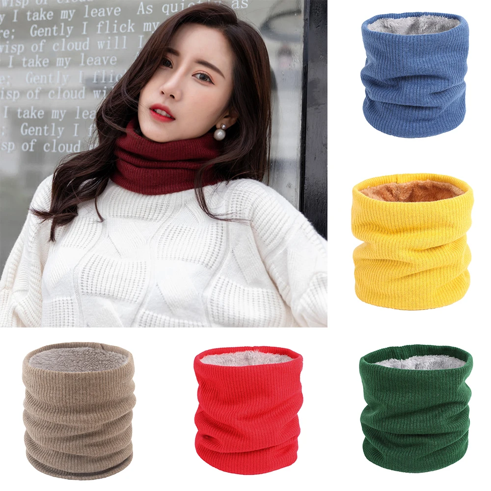 Unisex Couple Pullover Knitted Scarf Solid Handmade Neck Scarf Double-Layered Snood Scarves Plush Lined Thicken Neck Warmer New