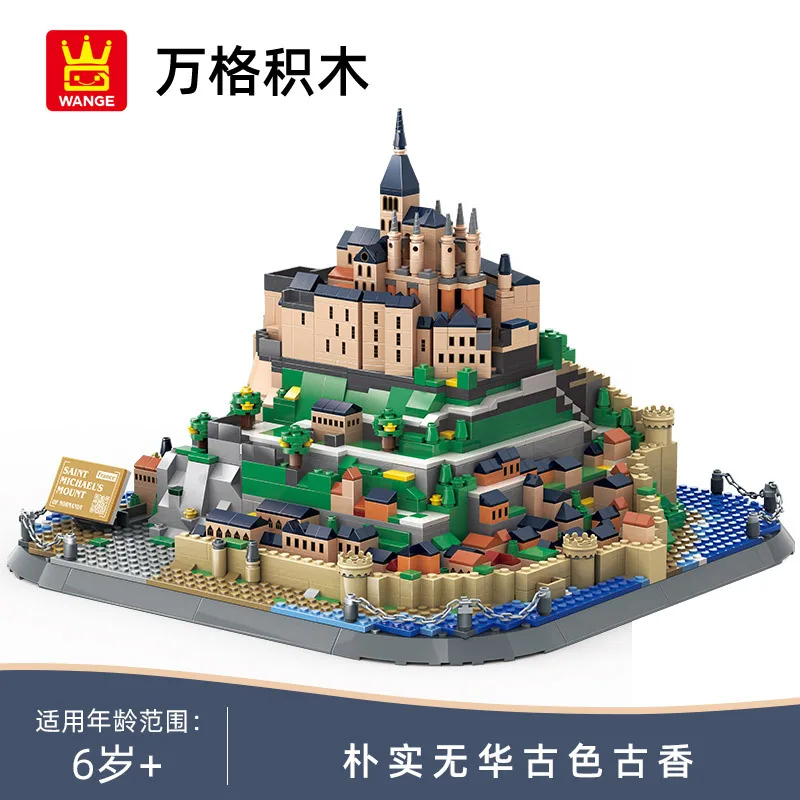1392pcs World Architecture Series Normandy Mont Saint-Michel Model Building Blocks Display Piece France Manche Assembly Kit