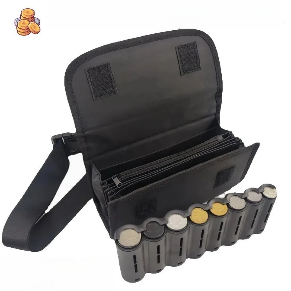 5th Gen Euro Coin Dispenser Waist Bag, Waiter Taxi Money Belt W/8 Slots Coin Tube, Multi Pocket Cash Pouch W/Adjustable Strap