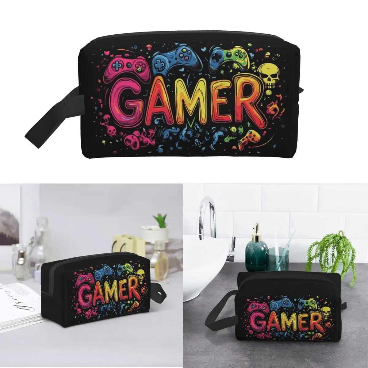 Gamer Controller Video Game Gaming Gamepad Makeup Bag Cosmetic Organizer Storage Dopp Kit Toiletry Cosmetic Bag for Women Beauty
