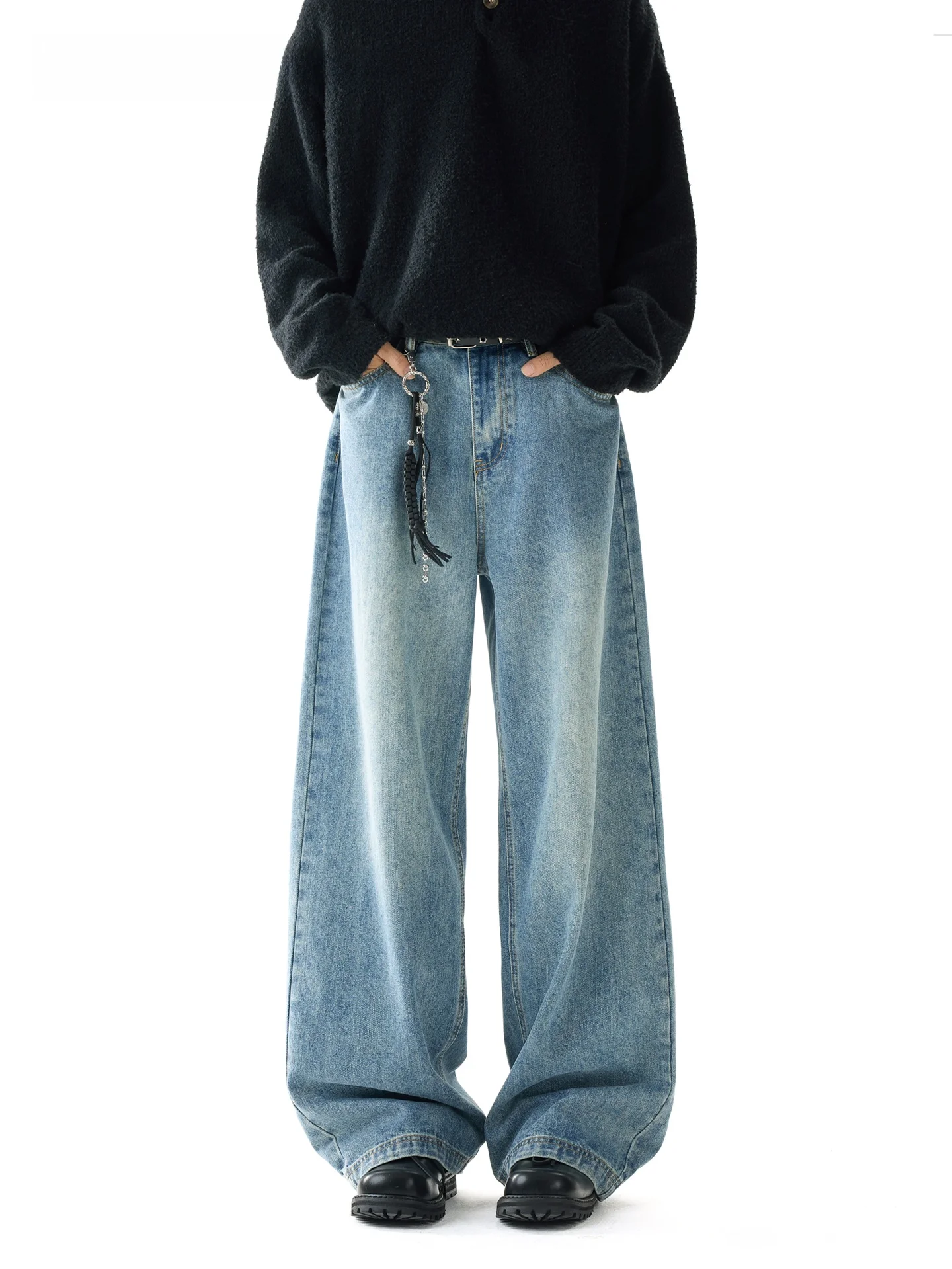 Calças Jeans Vintage Lavadas SDMADE, Corte Solto e Reto, Confortáveis para Homens e Mulheres, Uso Casual Diário