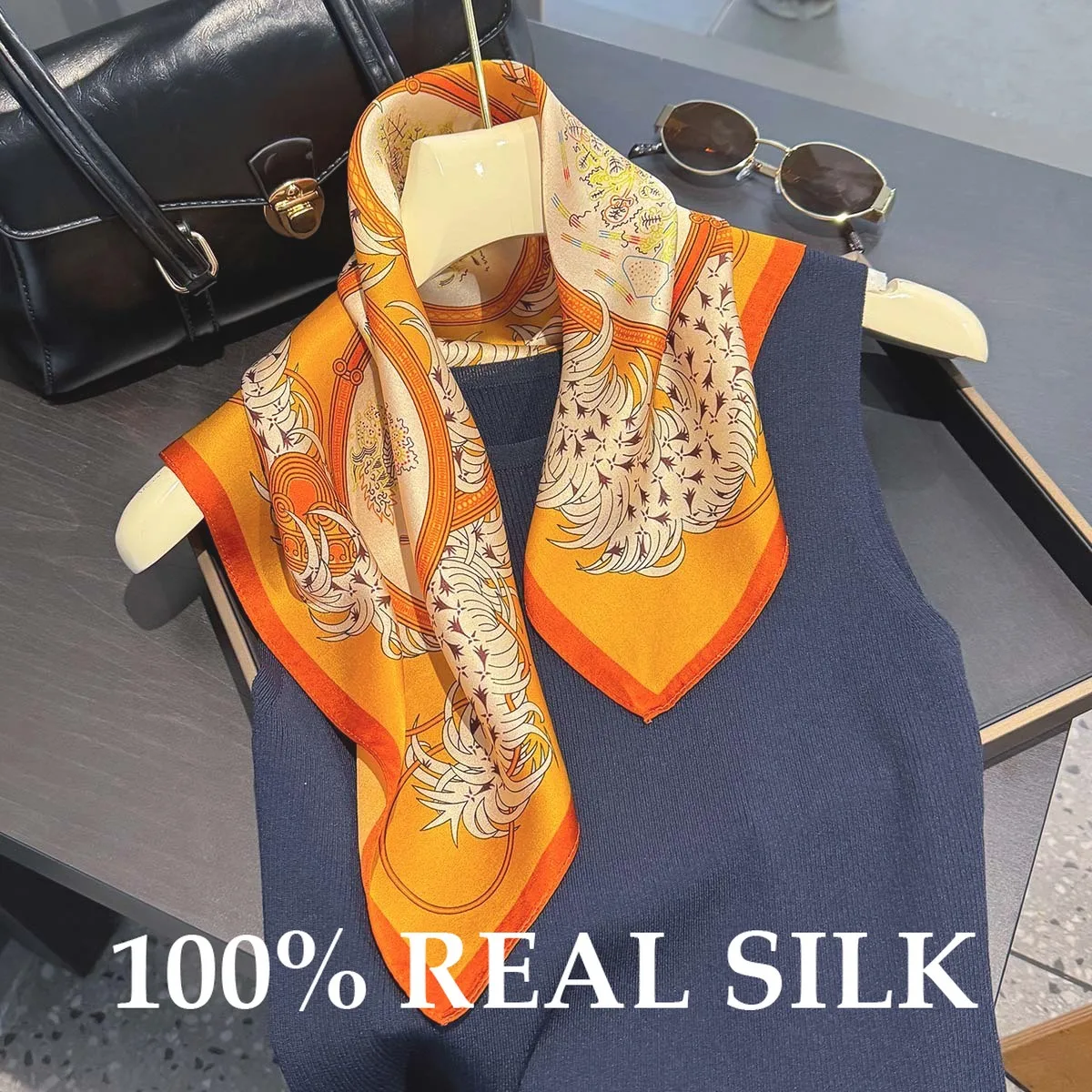 

Модный шарф-платок из 100% натурального шелка для женщин: летний, солнцезащитный, легкий, дышащий, для шеи, фулярд, хиджаб, пончо