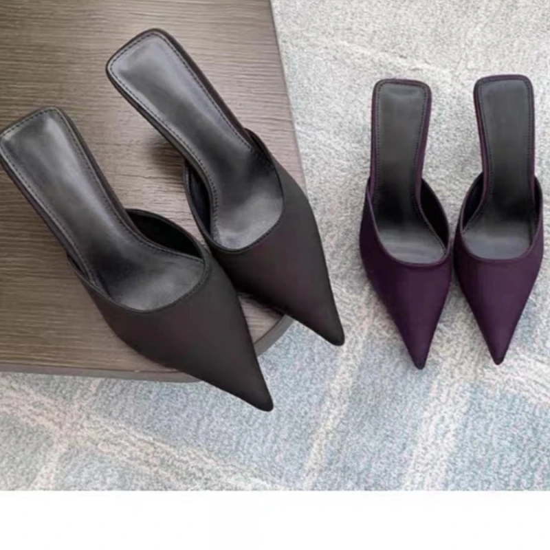 Baotou Slippers Socialite Style High Heels Temperament Versatile Lazy Sandals Outside Wear