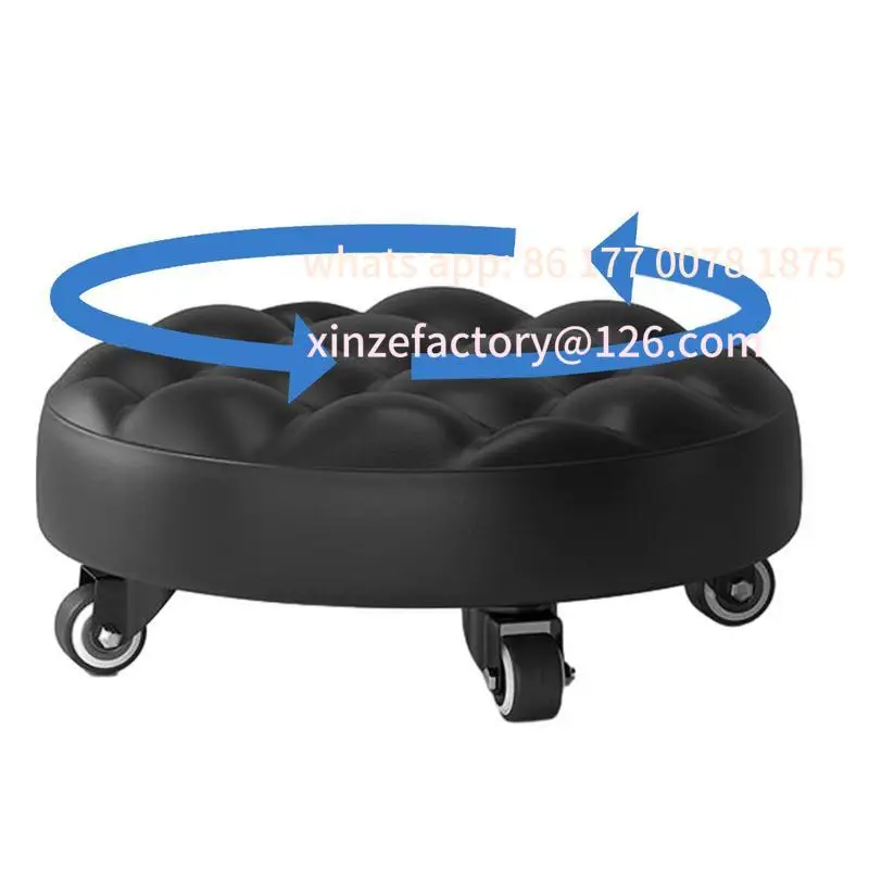 Customizable Multifunctional Low Height Rolling Stool Leather Stool Seats with Wheel Home Office Fitness Round Roller Seat Stool