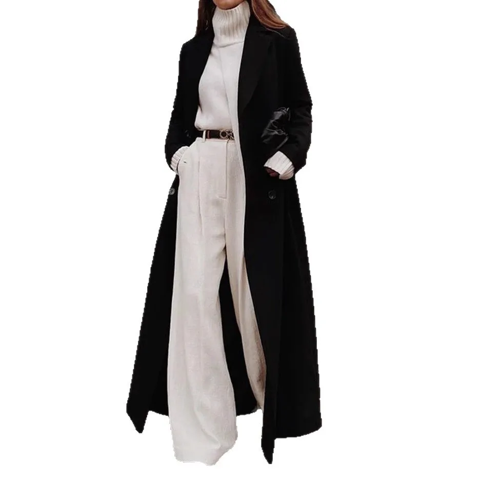 3D Pattern Long Coat Long Skirt Elegant Commute with Full Skirt Ol Commute Midi Waist Three Button Closure Patchwork Women Coat