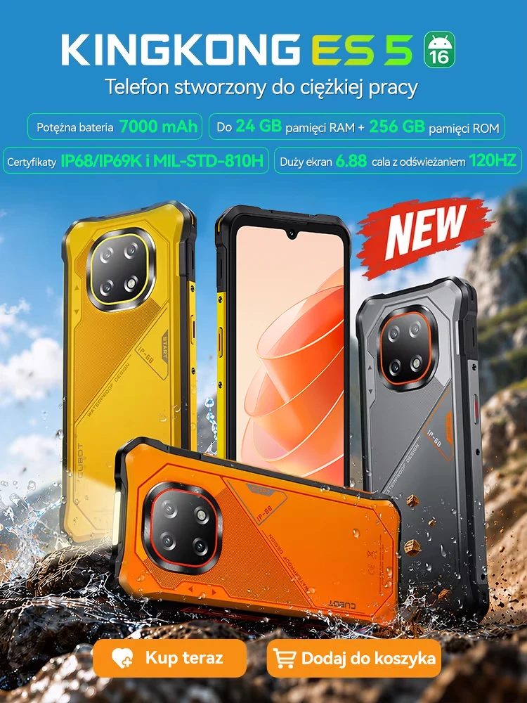 [Versand aus Polen] Robustes Smartphone Cubot KingKong [ES 5], Android 16, bis zu 12 GB RAM (6+6 GB)+128 GB ROM, 6,88-Zoll-120Hz-Display, 7000mAh Akku, NFC, Gesichts- und Fingerabdruckerkennung,