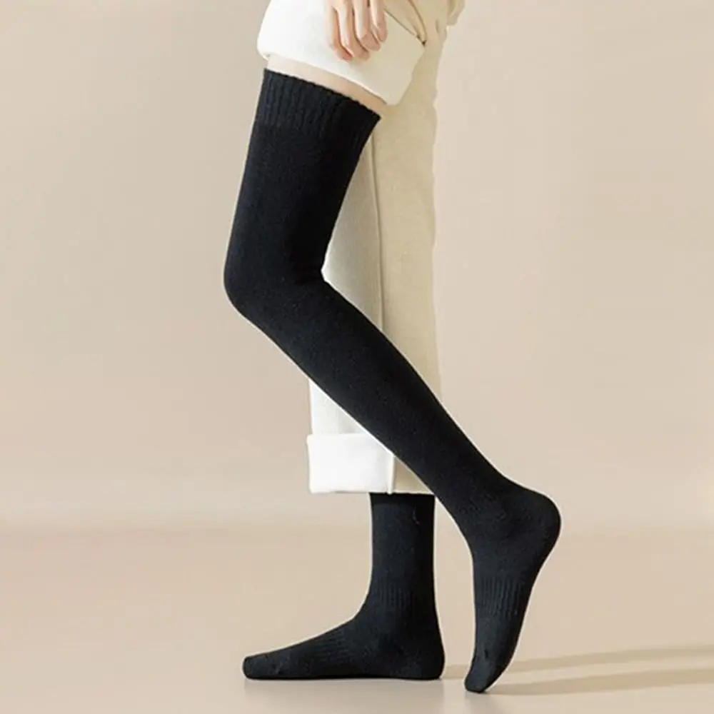 1 Pair Cozy Solid Color High Knee Socks Thicken Fleece-lined Over-Knee Socks Keep Warm Warm Thick Stockings Warm Knees and Legs
