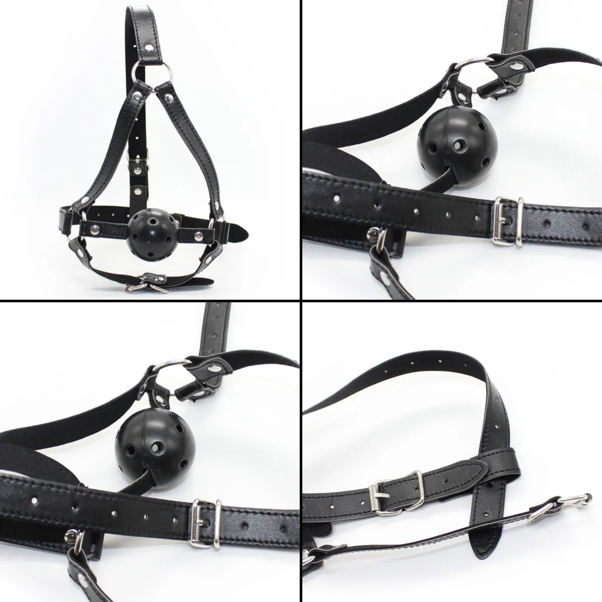 القيود الجلدية الكرة الفم المكونات، عبودية الكرة الكمامة مع الفم الكمامة قابل للتعديل رئيس تسخير، مجموعة ألعاب القيود BDSM #6