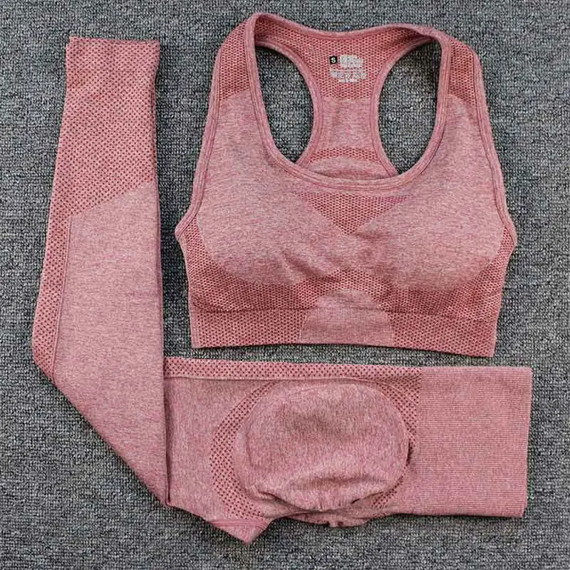 Ensemble de yoga sans couture pour femme, leggings pour femme, survêtement taille haute, tenue sportive trempée, fitness, entraînement, sport, vêtements de sport, 2 pièces, 3 pièces