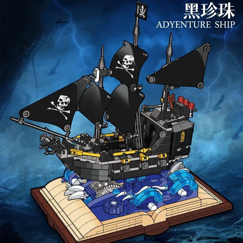 

Black Pearl Pirates Ship Magic Book Puzzle Building Blocks Set Assembled Bricks Figures Educational Toys For Children Gift