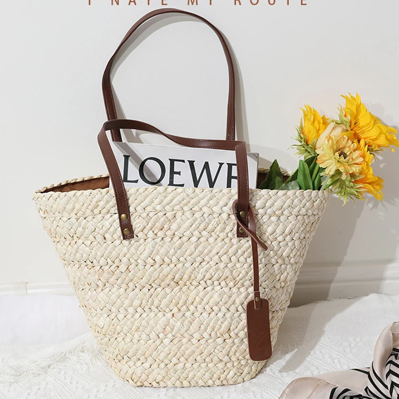 New Fashion Handheld Bag Large Capacity Women Shoulder Bags Straw Woven Handbags Hand-woven Tote Beach Bags Designer Brand Purse