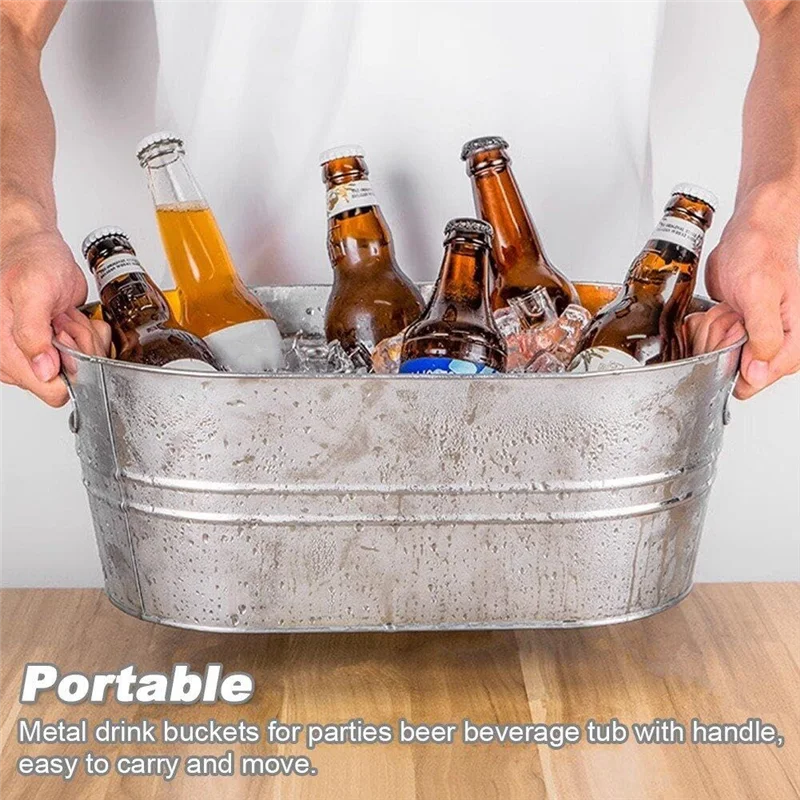 PORK-Ice Buckets, Galvanized Tub - Drink Buckets For Parties, Beverage Tub For Barbecue Enthusiasts, Bucket For Drinks