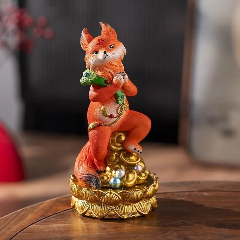 Zhaocai Resin Fox Shaped Ornament Five Immortals Fox Creative Statue Hall Entrance Offering Desktop Spirit Fox Decoration ZJ303