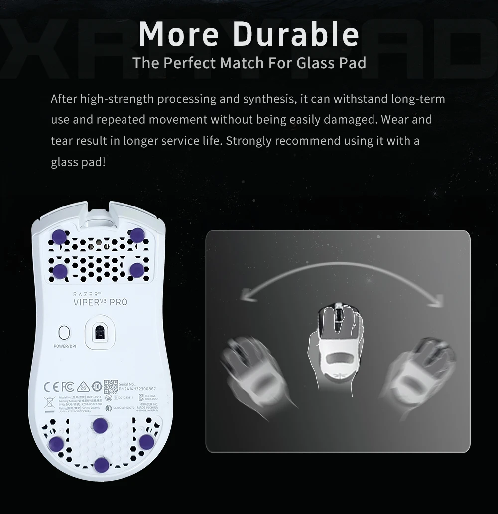 X-Raypad Obsidian – podeszwy do myszy bezprzewodowej, pasujące do wszystkich modeli – ciche działanie i precyzyjne sterowanie. — zdjęcie produktu 6
