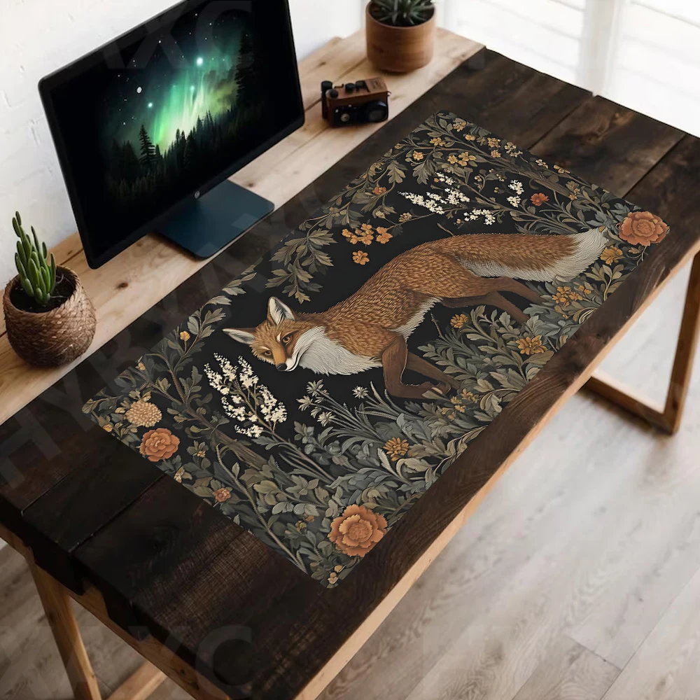 Red Fox Tapestry Mouse Pad Medieval Castle Decor Desk Topper Renaissance Wall Hanging Desk Mat Cottagecore Wild Woods mousepad