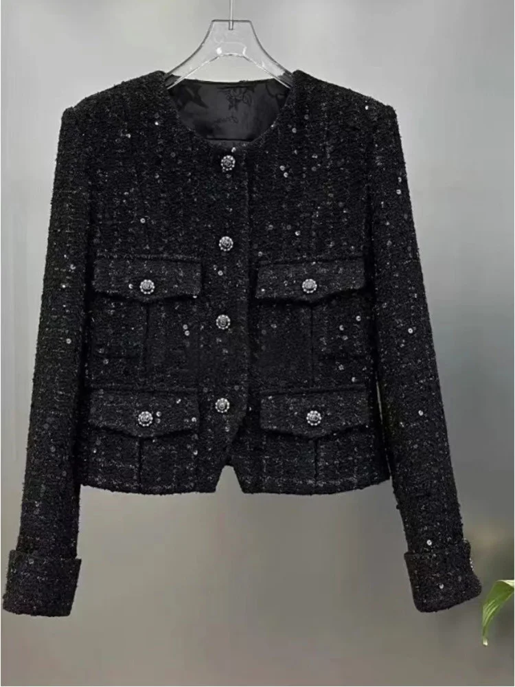 Autumn Winter New Fashion Korean Chic Vintage Tweed Woolen Jacket Coat Women Autumn Single Breasted Pocket Office Lady Outwear