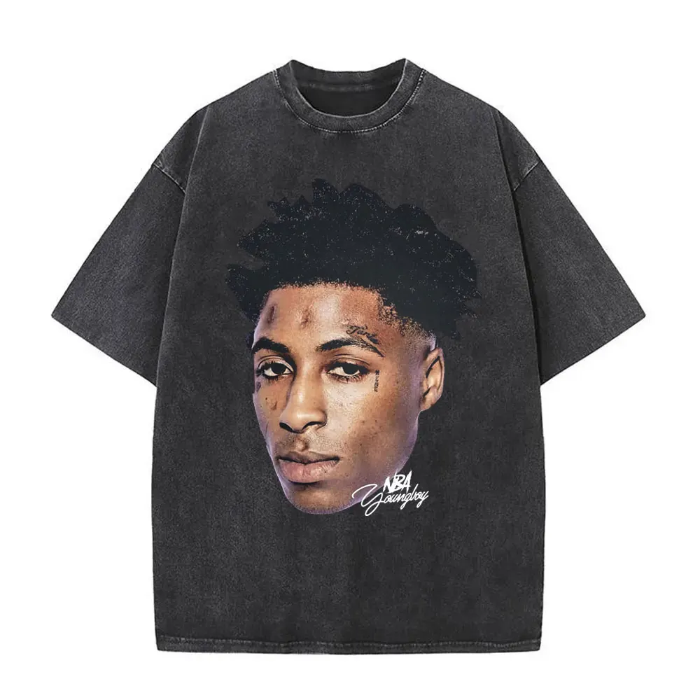 

Винтажная футболка YoungBoy Never Broke Again с рисунком лица для мужчин и женщин, футболки в стиле Харадзюку в стиле хип-хоп, модные футболки большого размера