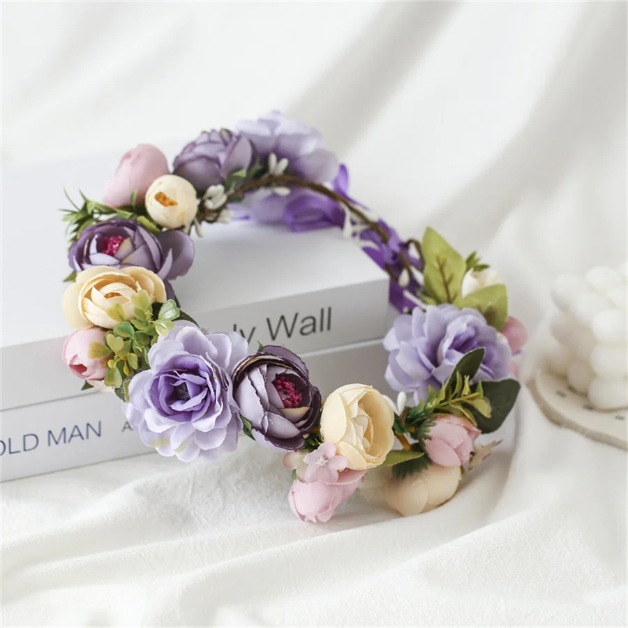 New Spring Bohemian bride Rose Crowns Wreath Beach Hawaii Floral Garland Romantic Faux Rose Wedding Wreaths New Flower Headband