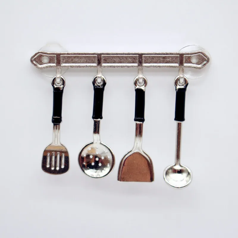 

1set Dollhouse Vertical Hanging Spatula Soup Spoon Funnel Miniature Kitchen Scene Tools Simulation Models Decoration Decor