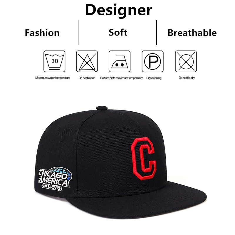 Unisex C Letter Embroidery Side CHICAGO Hip-hop Hats Fashion Spring Autumn Outdoor Adjustable Casual Baseball Caps Sunscreen Hat