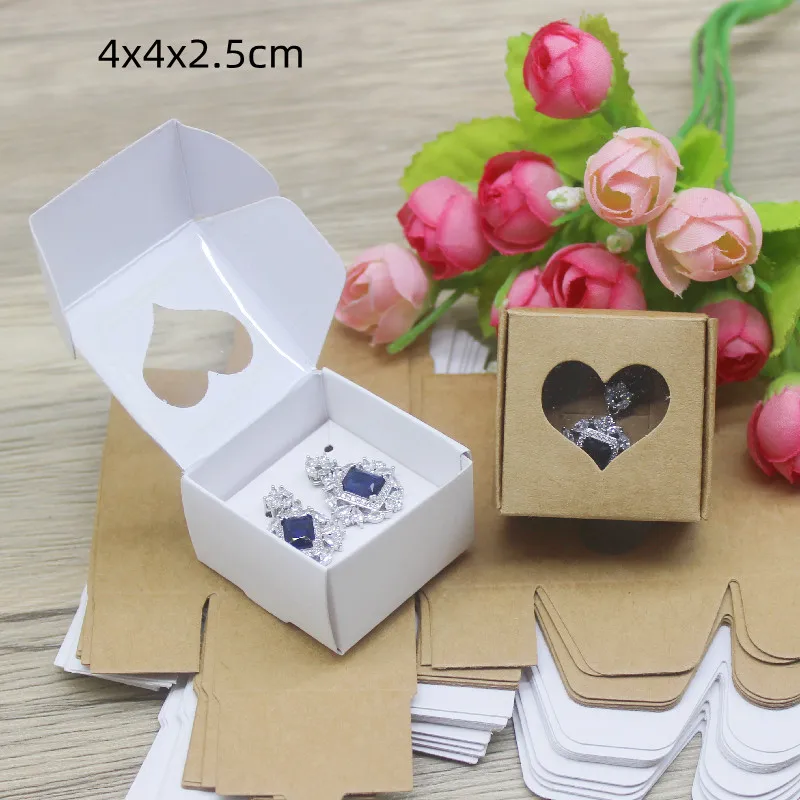 10 個 DIY Handamde 紙ジュエリーネックレスイヤリング包装箱窓付き牛革ホワイトデザインジュエリーリング包装紙ボー