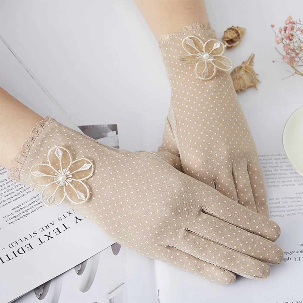 

Driving Women Non-Slip Cotton Lace Ice Silk Touch Screen Sunscreen Gloves Driving Gloves Mittens