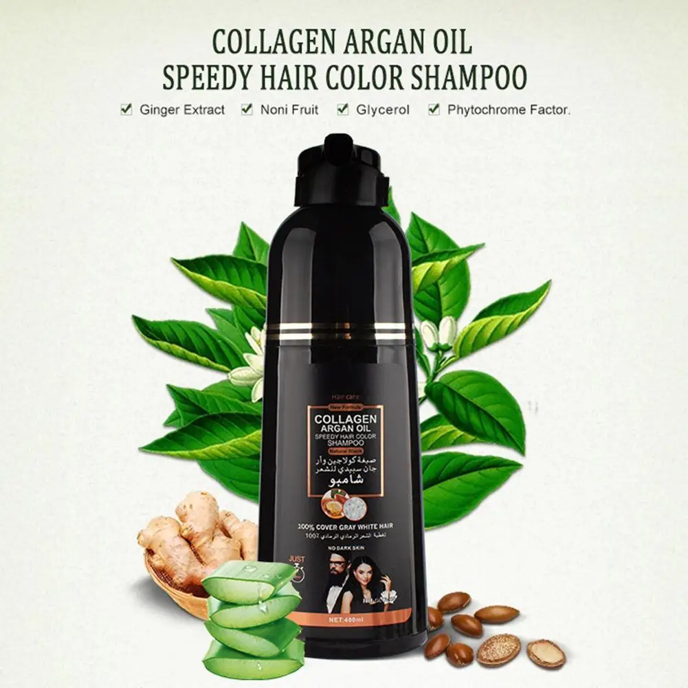 3-in-1 Collagen Argan Oil Shampoo Long-Lasting Black Hair Dye Shampoo for Men Women Nourishes Colors Gray Hair, 500ml Formula view 5