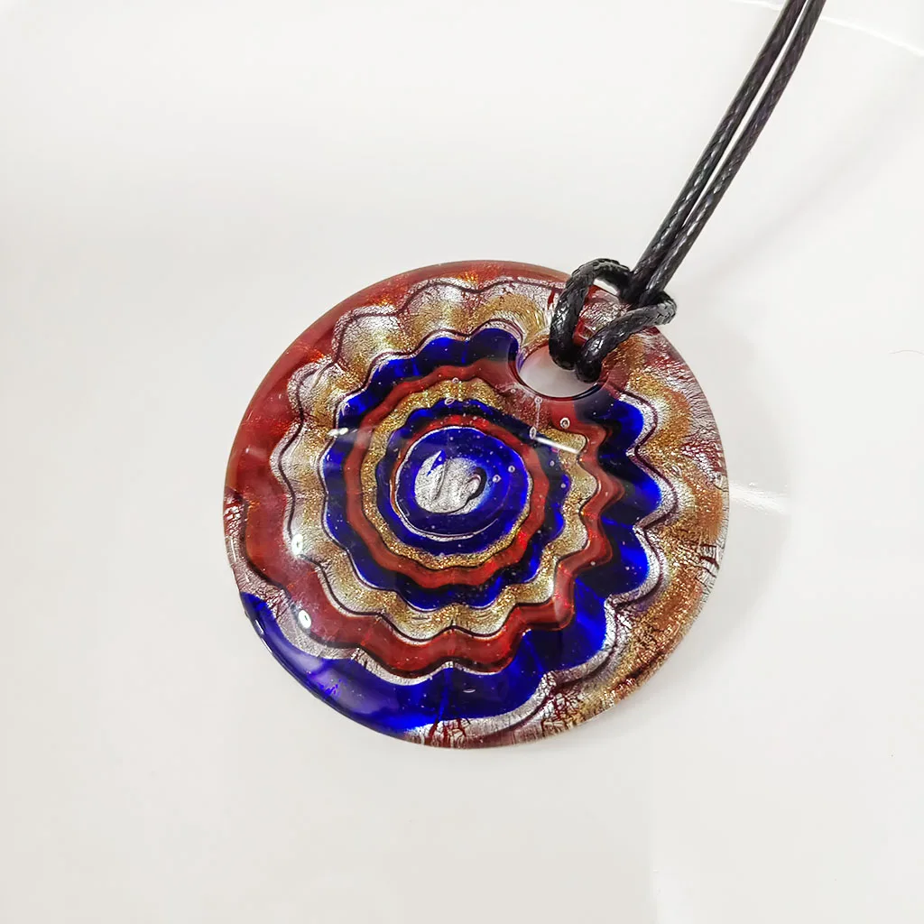 1PCS Red Blue Glass Murano Floral Round Swirl Lampwork Crystal Pendant Necklace For Women Cheap Items Jewelry Gift