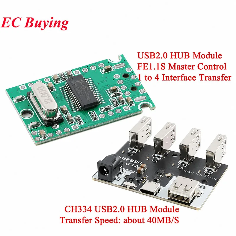 1-10Pcs CH334 Hub Module 1 Minute 4 1 Drag 4 Interface Transfer USB2.0 Hub 40MB/S 5V XL-USBHUB USB-A TYPE-C DC5.5*2.1 Drive-Free