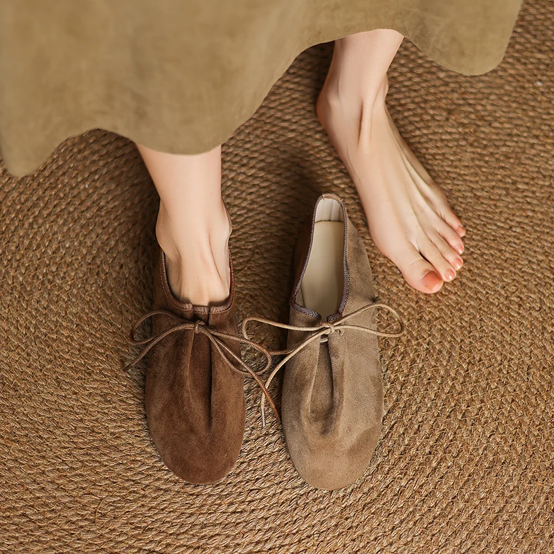 2026 new spring autumn women pumps natural leather 22-25.5cm kid suede+fabric+microfiber butterfly-knot low heel women shoes