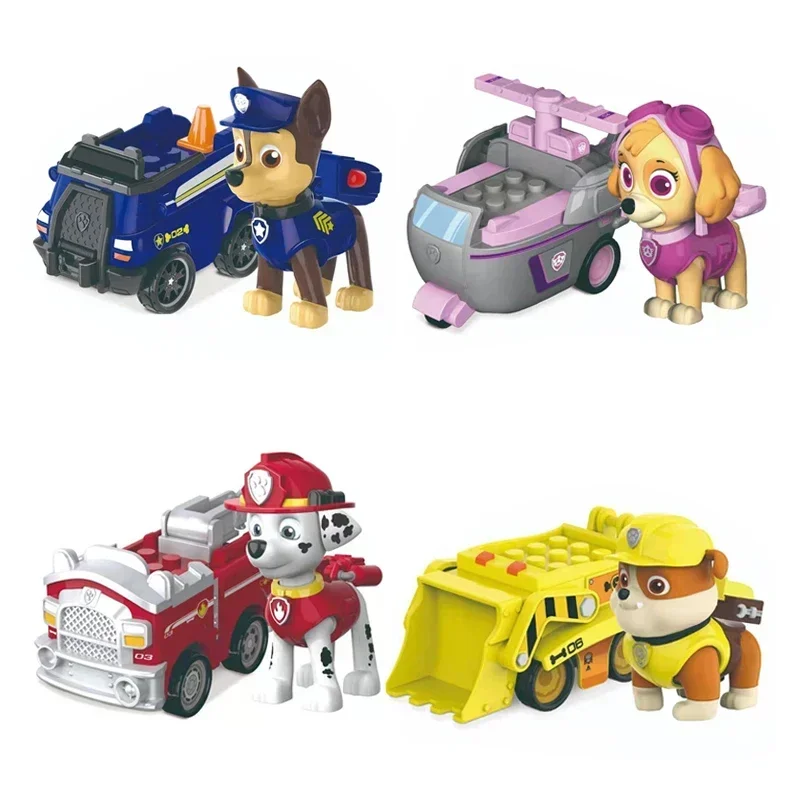 Genuine Paw Patrol Vehicle Chase Skye Marshall Pull Back Cars Playset Building Blocks Action Figure giocattoli per bambini regali di compleanno