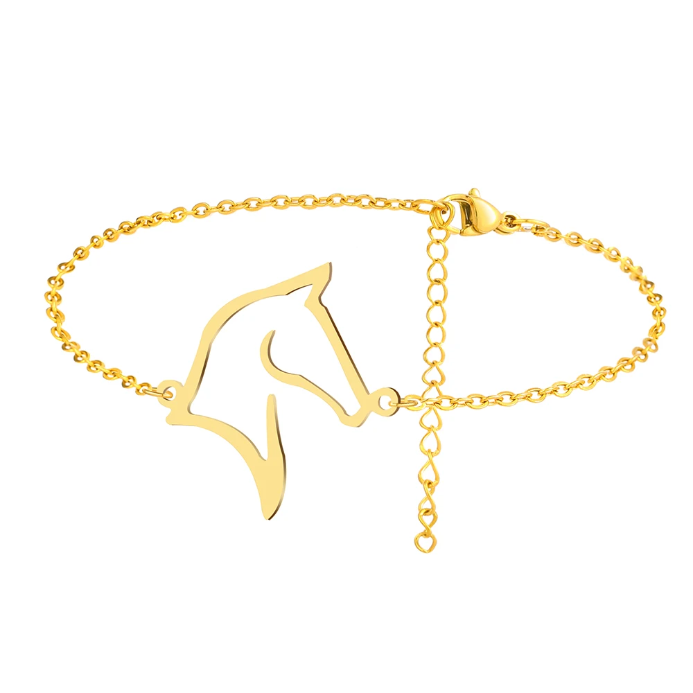 Stainless Steel Bracelets Minimalist Line Design Horse Animal Pendant Chains Fashion Charms Bracelet For Women Jewelry Male Gift