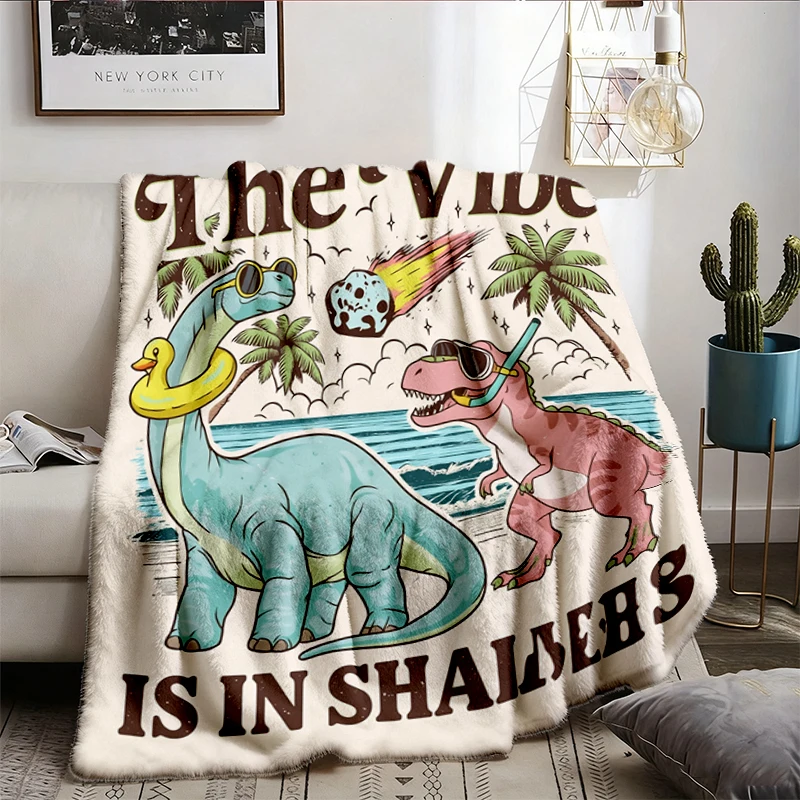 The Vibe Is in Shambles Flannel Blanket, Funny Dinosaur Throw, Cute Mental Health Gift for Her