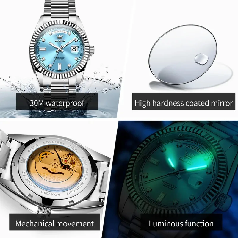 OLEVS 6736 Herrenuhr Hochwertige Luxus Automatische Mechanische Armbanduhr Wasserdichte Edelstahl Uhren Mann