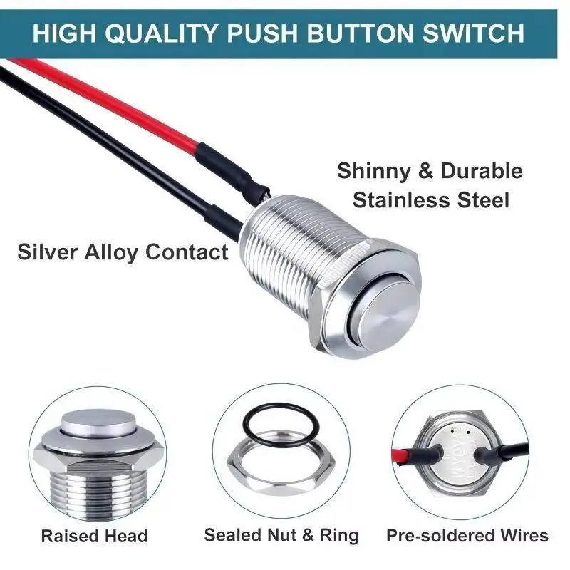 5Pcs Stainless Steel Normal Open Momentary Push Button Switch Round Head for Boat Control System Household Appliance Fix view 2
